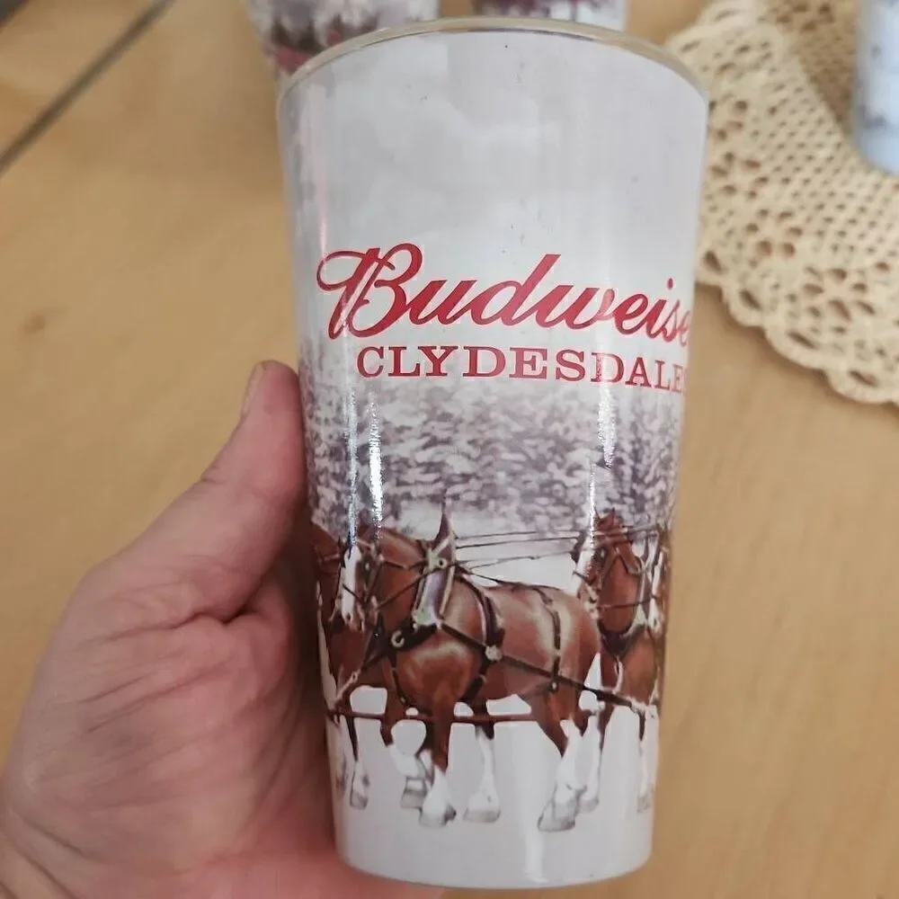 Vintage Budweiser Clydesdale frosted glasses set of 4